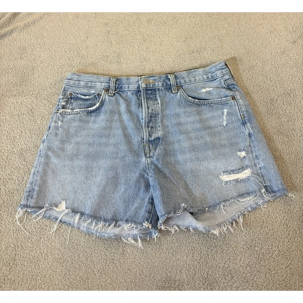 AGOLDE Parker Long Shorts Women 30/34 Swapmeet High Rise Distressed Denim Summer